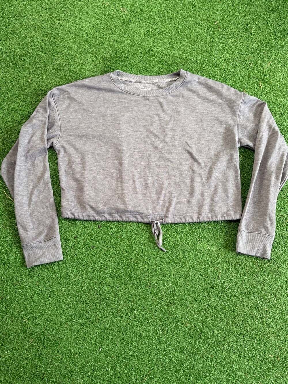 Tek Gear On-the-Go Gear Gray Heather Drawstring Hem Crop Pullover Sweatshirt